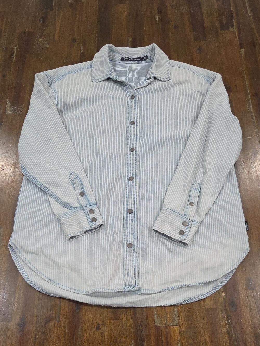 Calvin Klein Jeans Light Blue Striped Women's Button-Down Denim Shirt
